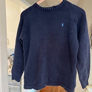 Navy Blue Kids' Cotton Knit Polo Sweater, Size L